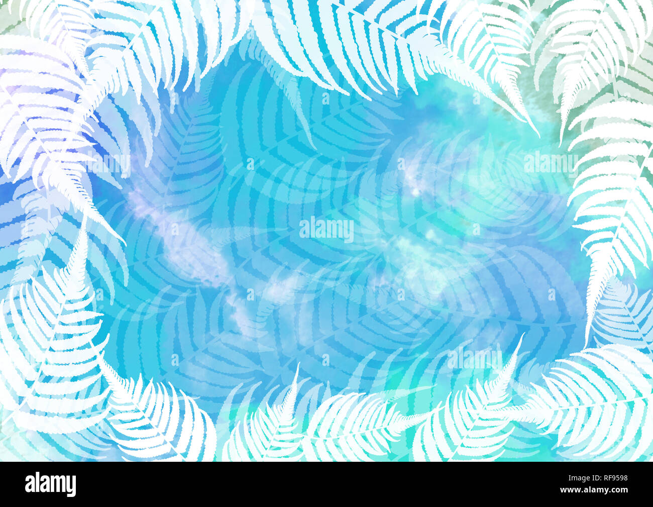Palm leaf frame pattern abstract sur fond bleu doux ,illustration photo Banque D'Images