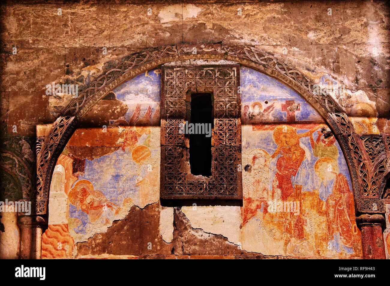 Ssirli Kilise 1215 AC. L'église Saint Grégoire ou Tigran Honentz, Ruines d'Ani. La peinture murale. L'Anatolie, Turquie Banque D'Images