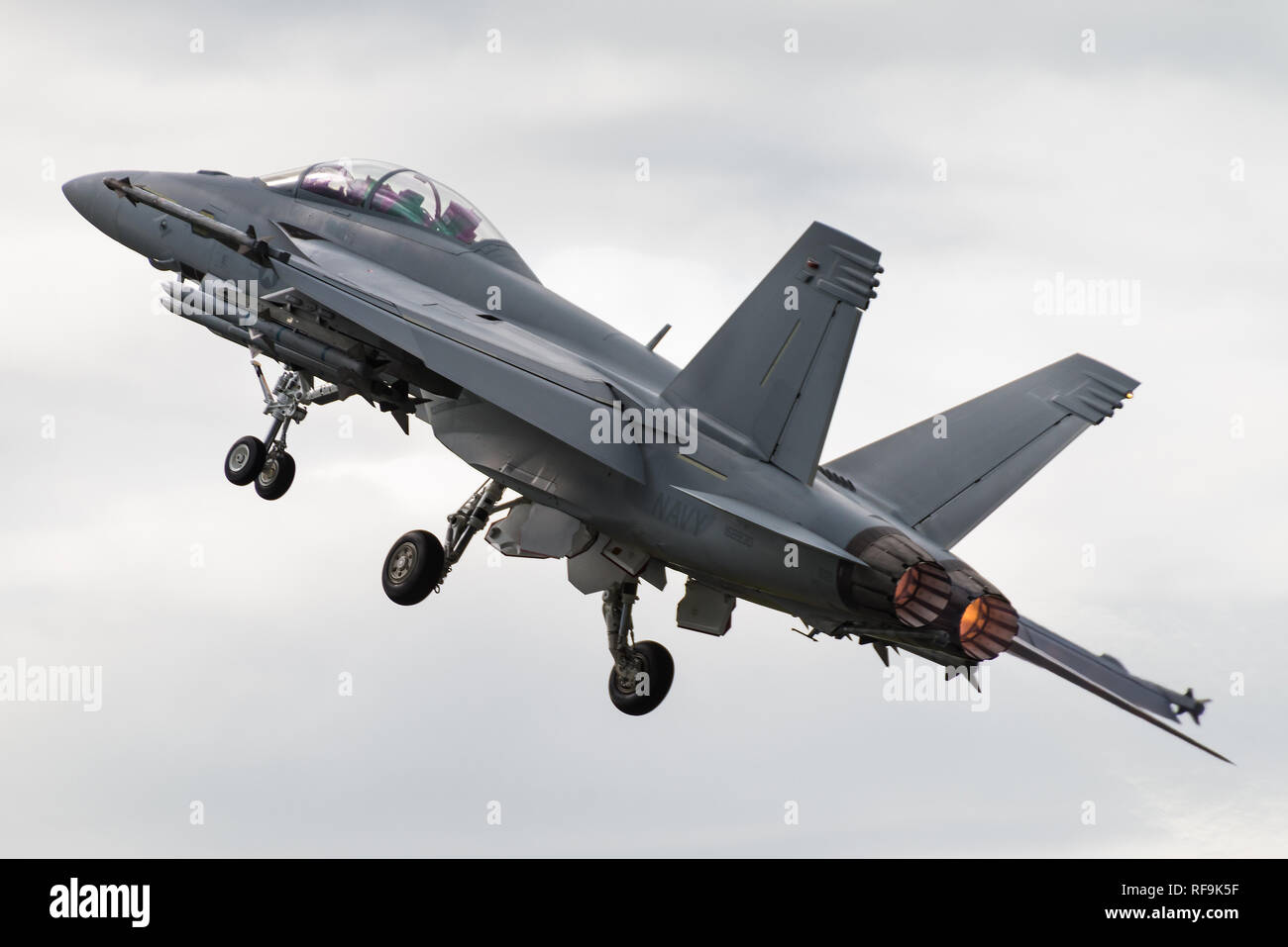 Un Boeing F/A-18F Super Hornet multirole fighter jet de l'US Navy de la Royal International Air Tattoo 2016. Banque D'Images