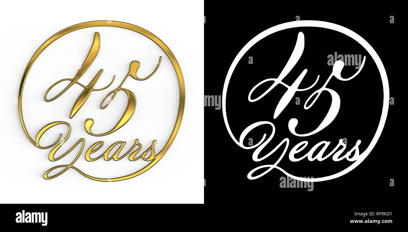 Nombre d'or quarante-cinq ans (nombre de 45 ans) dans un cercle, vue du dessus, avec canal alpha. 3D illustration Banque D'Images