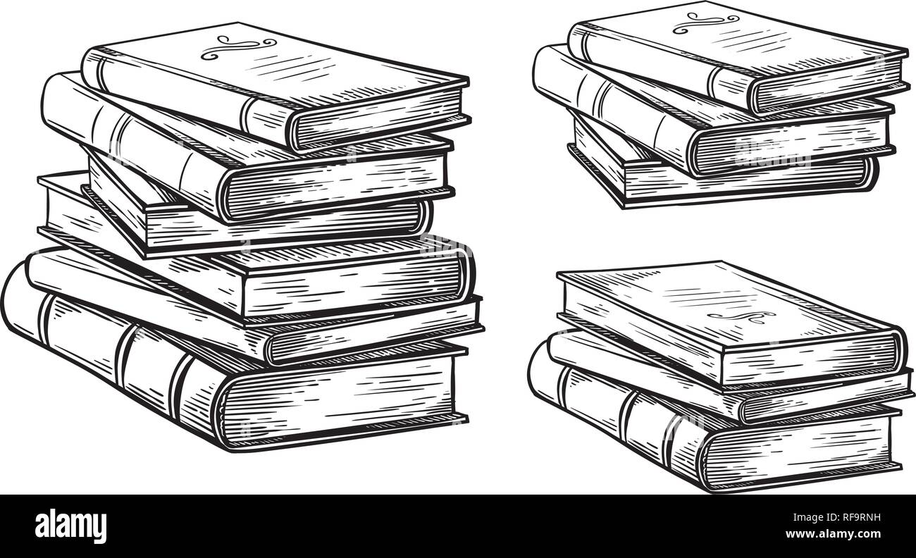 Croquis à main livres pile isolé sur fond blanc vector illustration. Illustration de Vecteur