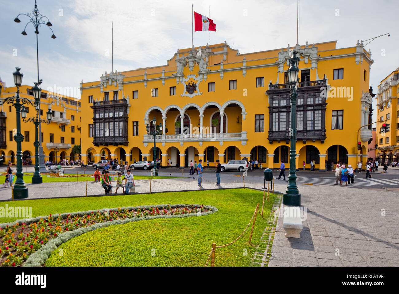La plaza de Armas et les édifices à Lima, Pérou Banque D'Images