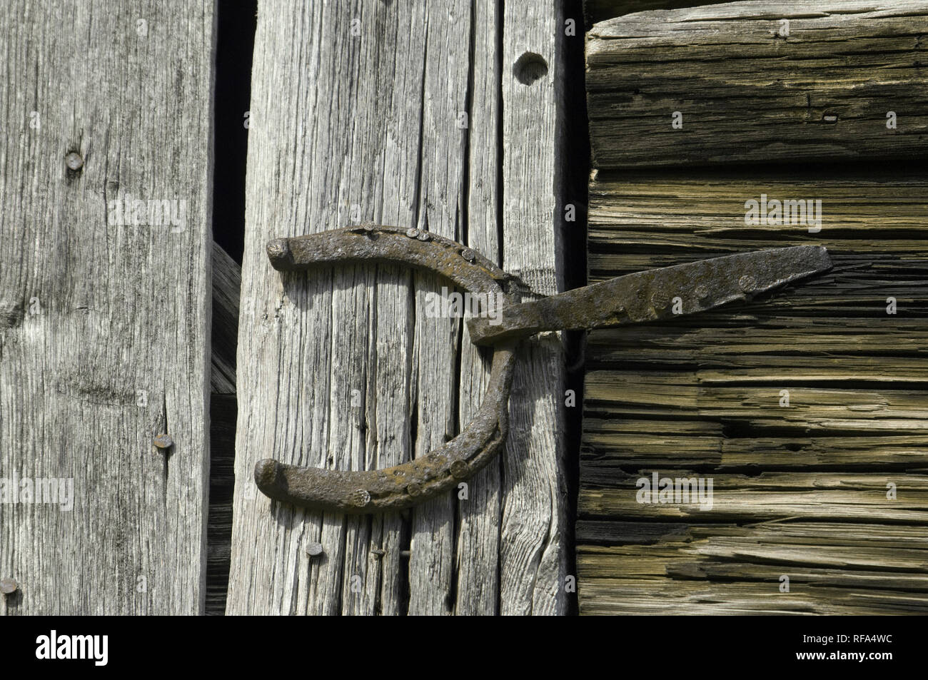 Charnière fait main faite d'un fer à cheval, Parc national des Great Smokey Mountains, frontière de NC et TN. Photographie numérique Banque D'Images