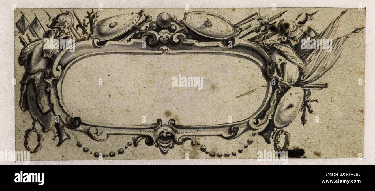Cartouche ovale entouré d'armes. Rapporteur pour avis : Pieter Jansz.. Dating : 1630 - 1672. Dimensions : H 73 mm × W 169 mm. Musée : Rijksmuseum, Amsterdam. Banque D'Images