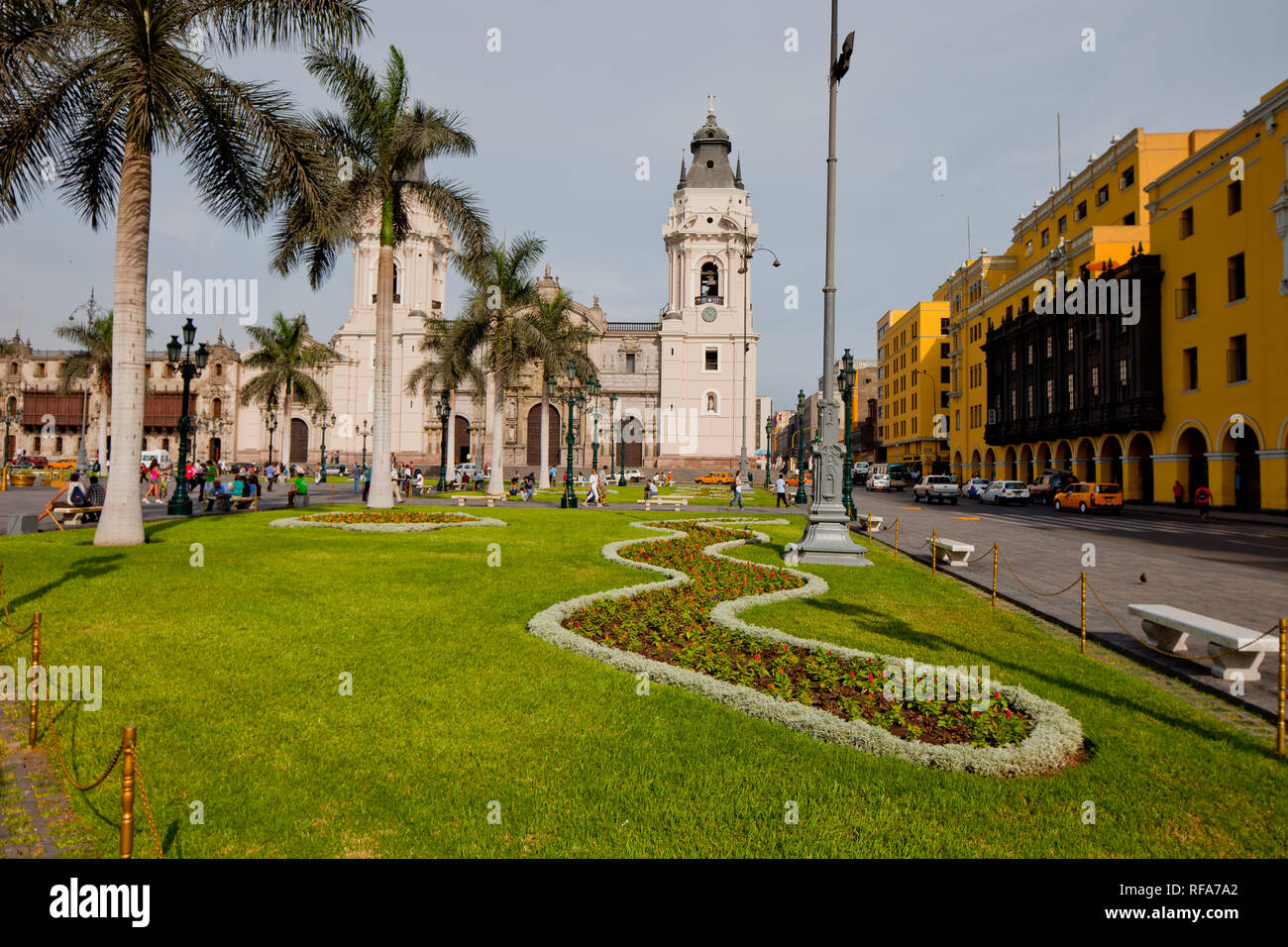 La plaza de Armas et les édifices à Lima, Pérou Banque D'Images