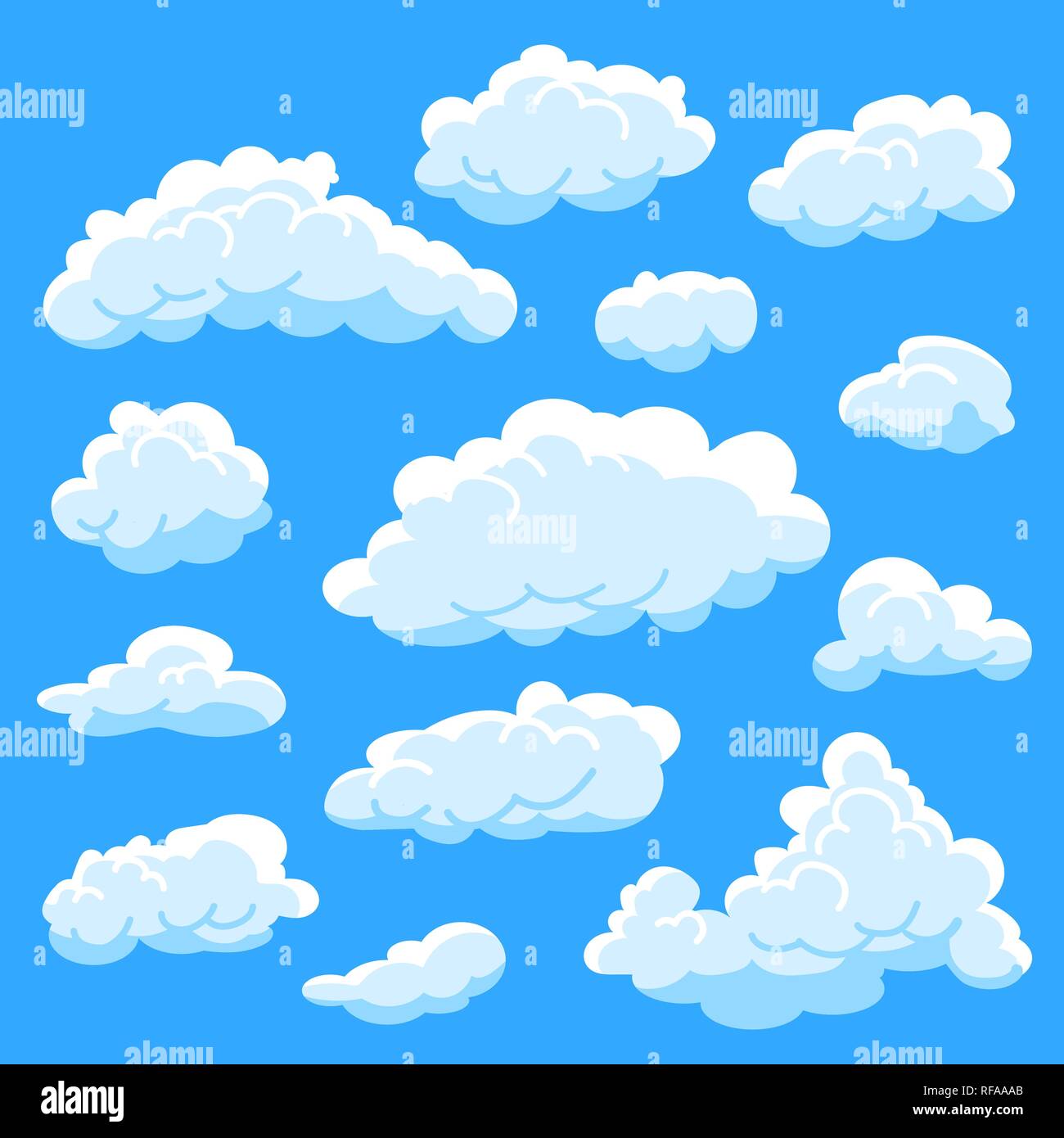 Cartoon Jeu Nuages Sur Fond Bleu Ciel Nuageux Image Vectorielle Stock Alamy