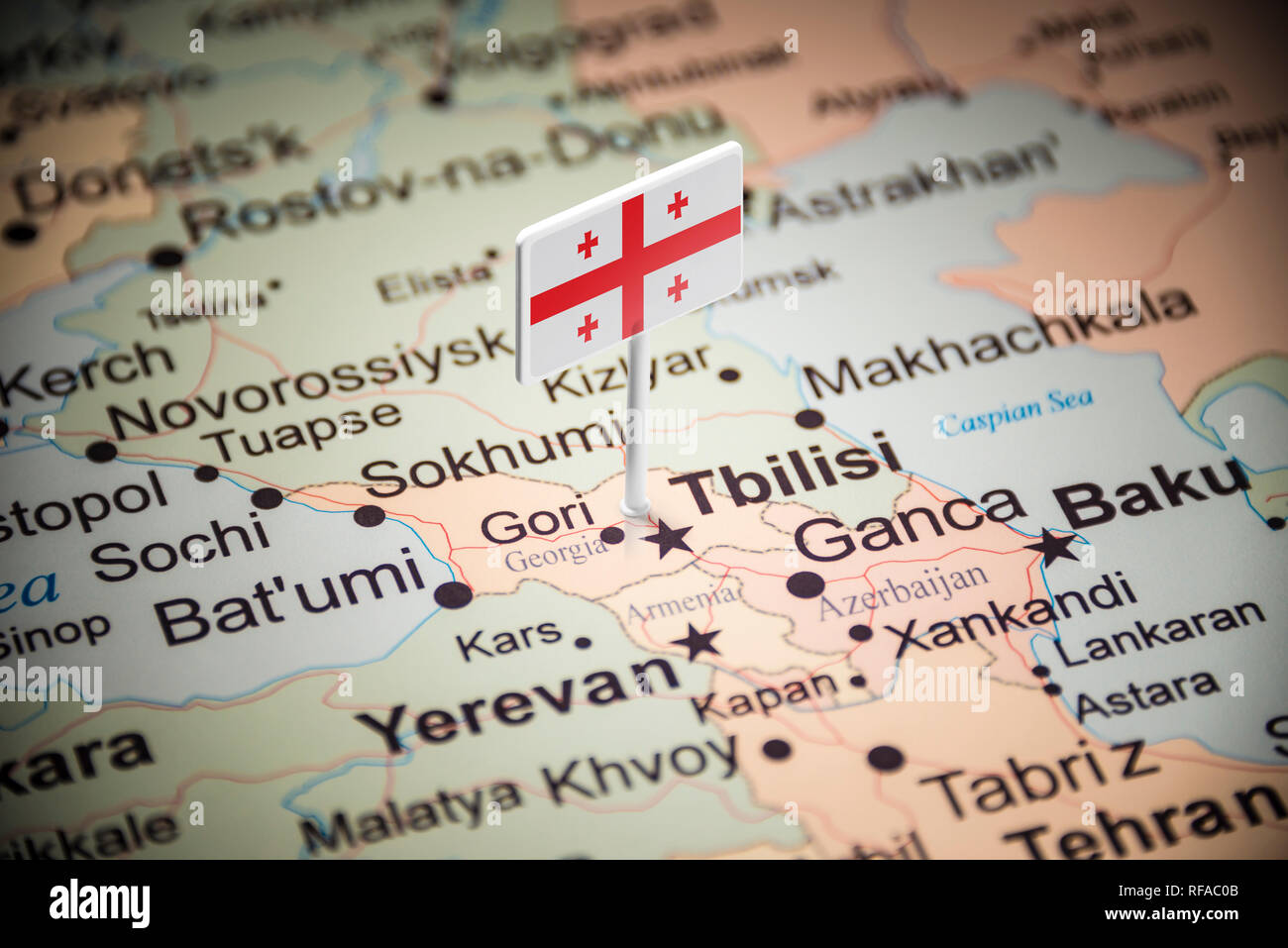 La Géorgie a marqué avec un drapeau sur la carte Banque D'Images