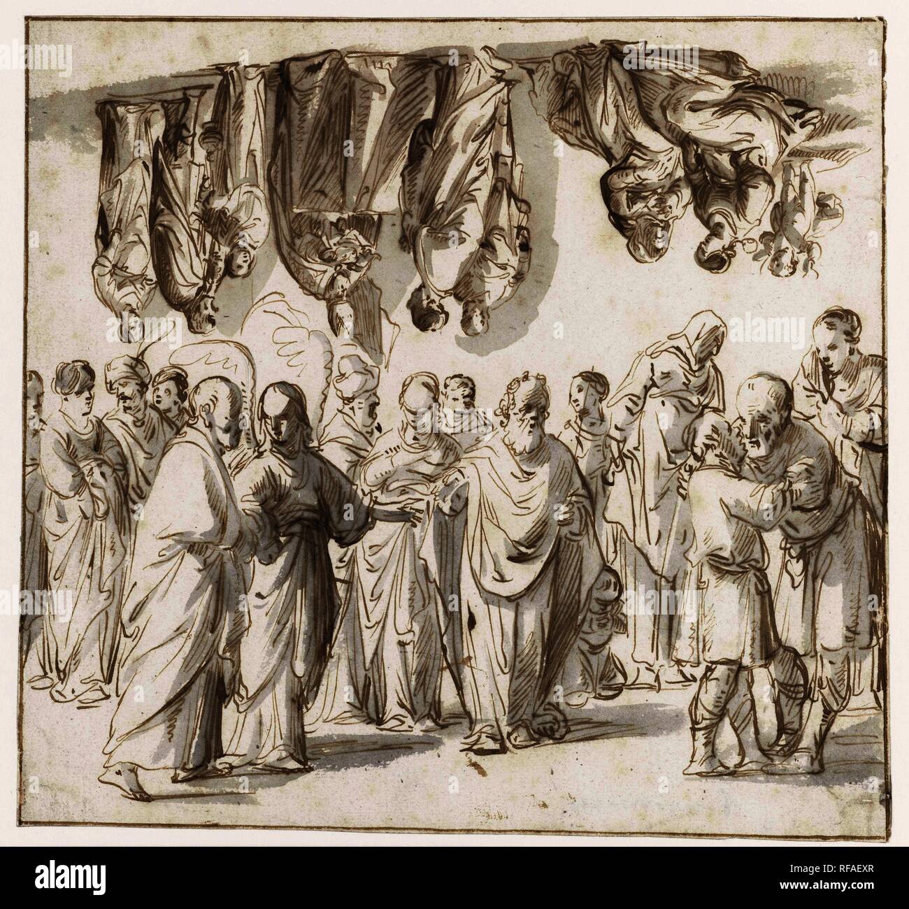 Feuille d'étude avec les différents chiffres. Rapporteur pour avis : Pieter Jansz.. Dating : 1630 - 1672. Dimensions : H 200 mm × W 211 mm. Musée : Rijksmuseum, Amsterdam. Banque D'Images