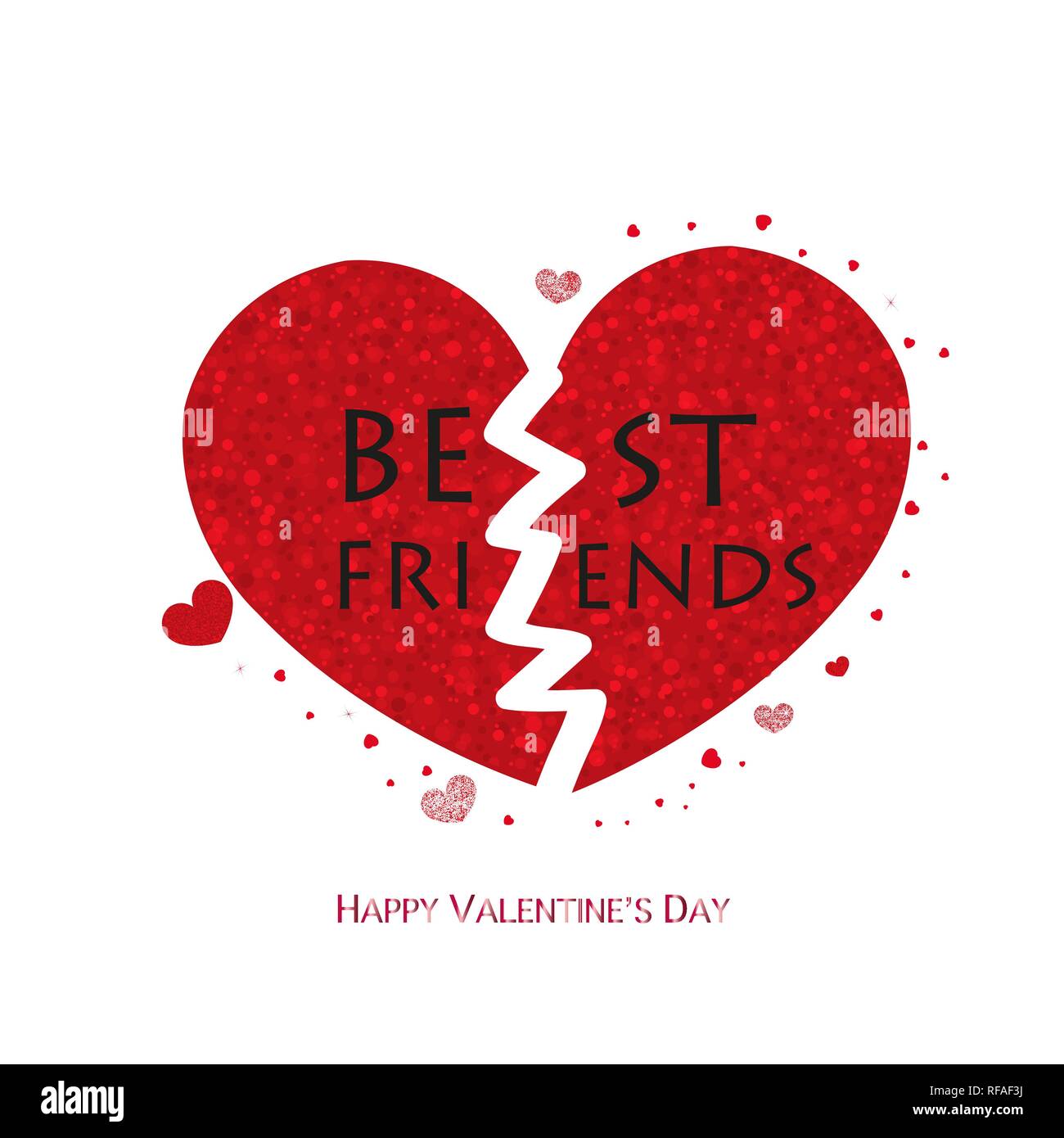 Meilleurs amis. L'éclat brillant split rouge coeurs. Valentine's day Greeting card Illustration de Vecteur