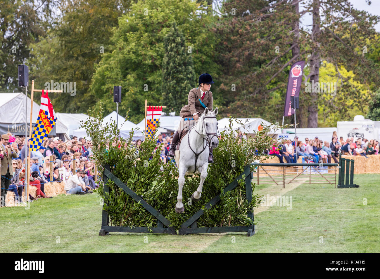 Saut dans le cadre d'un relais de chasse à l'Frampton Country Fair 2018 tenue à Frampton, Cour Frampton sur Severn, Gloucestershire UK Banque D'Images