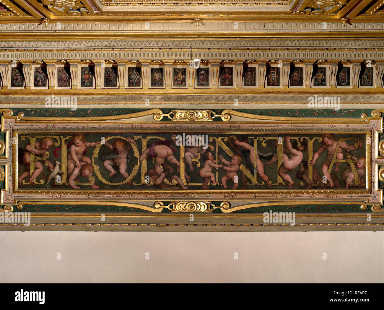 Florentia. Date/période : 1561 - 1562. Peinture à l'huile sur bois. Hauteur : 55 mm (2.16 in) ; Largeur : 350 mm (13.77 in). Auteur : Giorgio Vasari. Banque D'Images