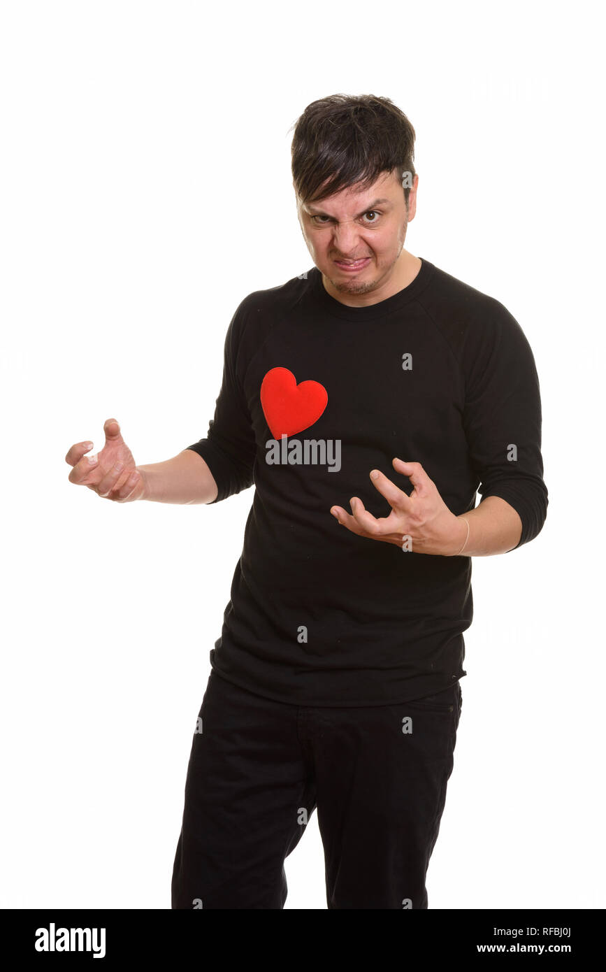 Studio shot of crazy man à la colère prêt à Valen Banque D'Images