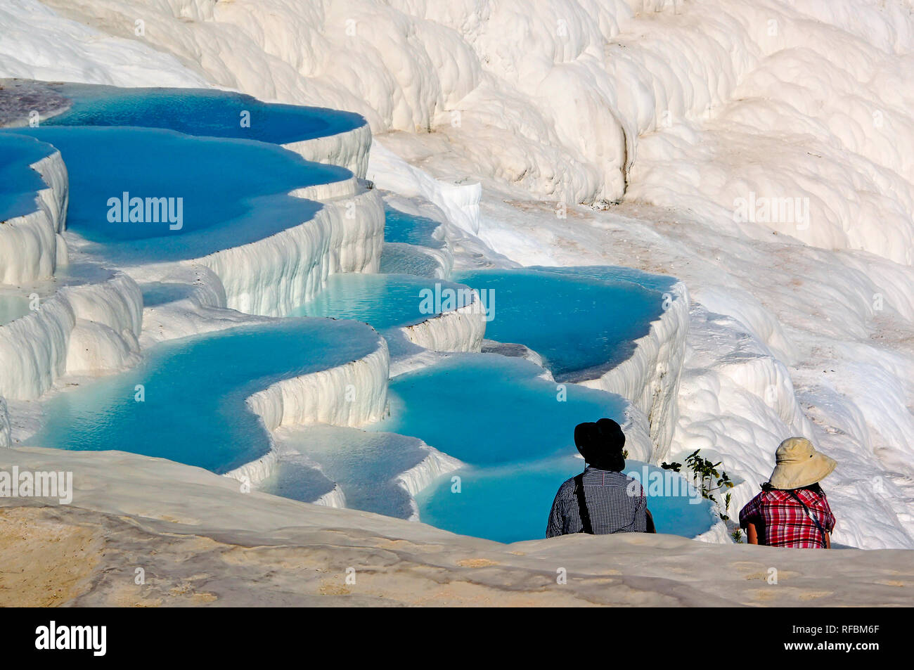 Hot springs et travertins de Pamukkale, eaux thermales. Province de Denizli, l'Anatolie. La Turquie Banque D'Images