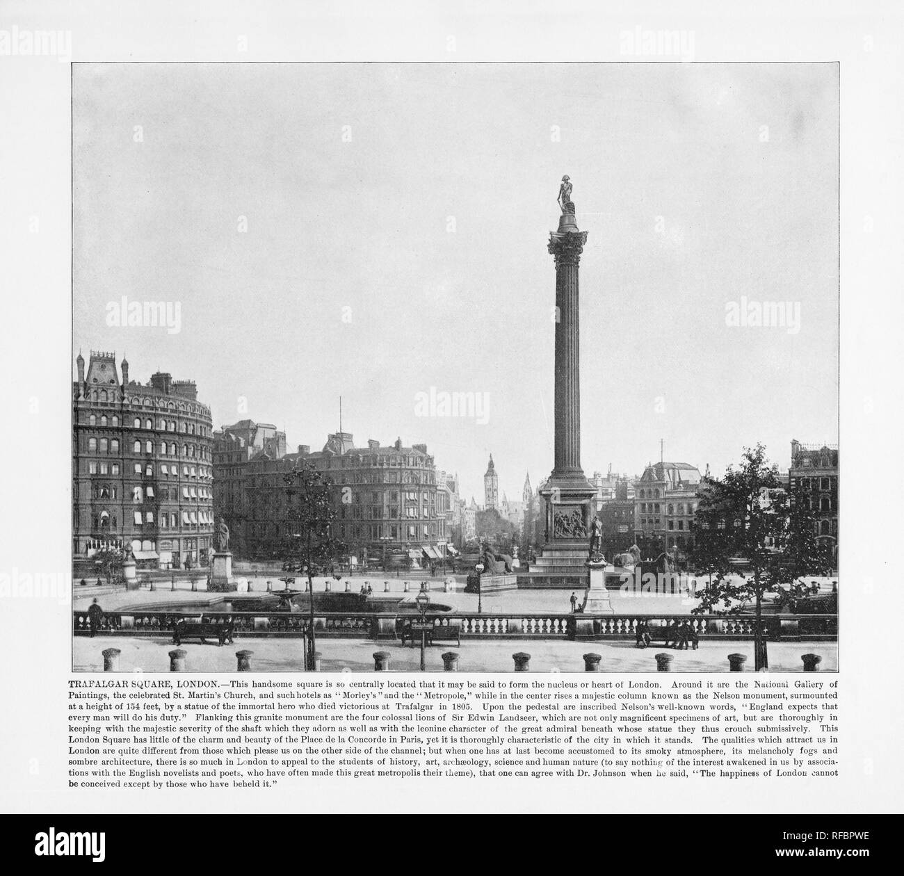 Trafalgar Square, Londres, Londres, 1893 Photographie Ancienne Banque D'Images