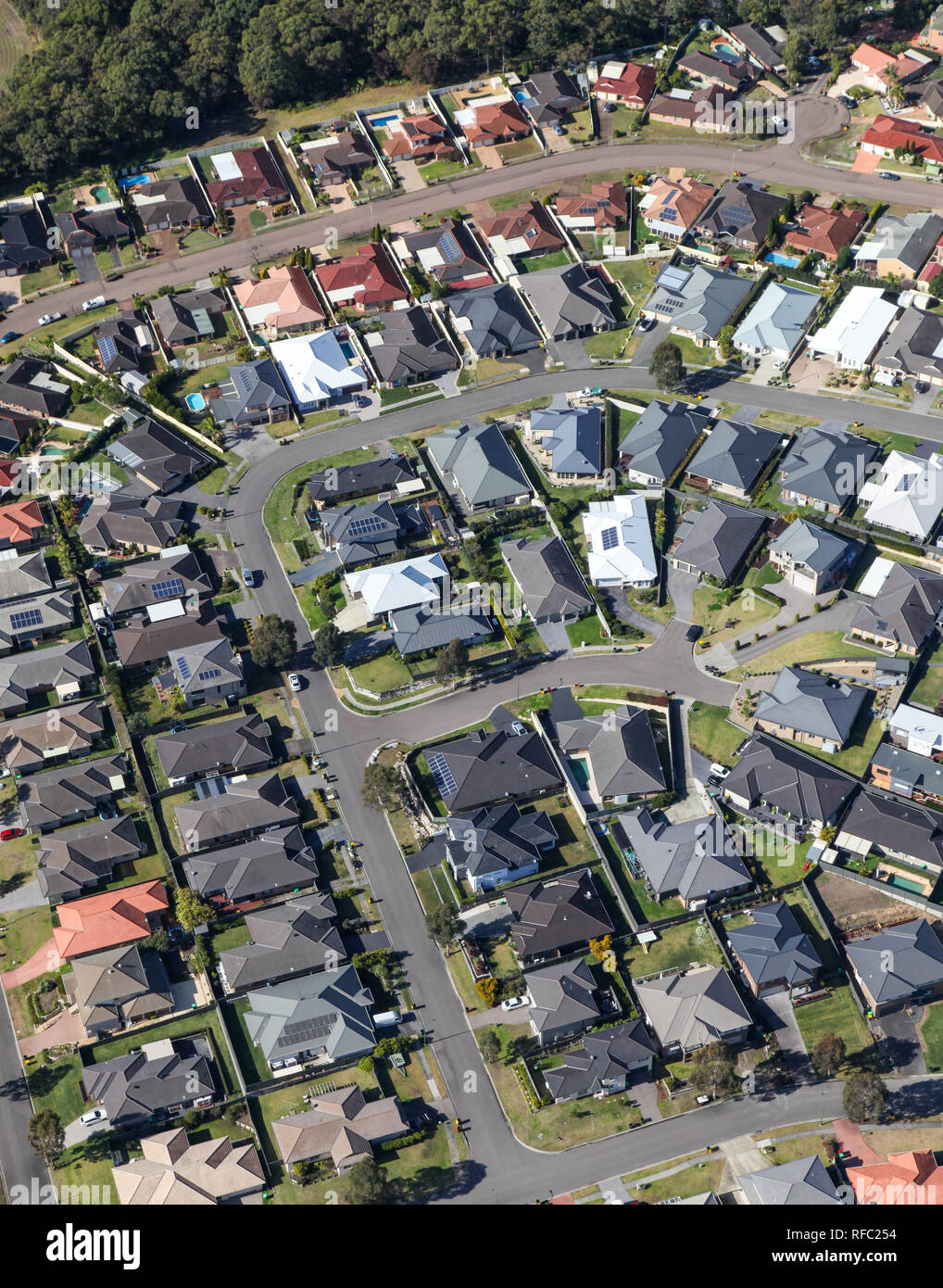 Vue aérienne de nouveau développement résidentiel à l'ouest de Newcastle en Australie. Avec une population croissante la demande de logements neufs en Australie m Banque D'Images