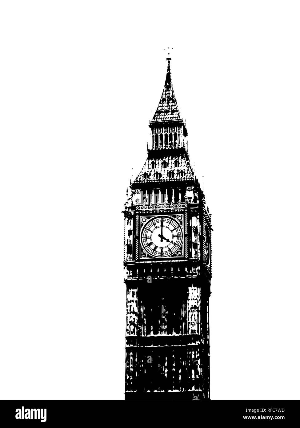 Big Ben Londres noir et blanc stylisé Banque D'Images