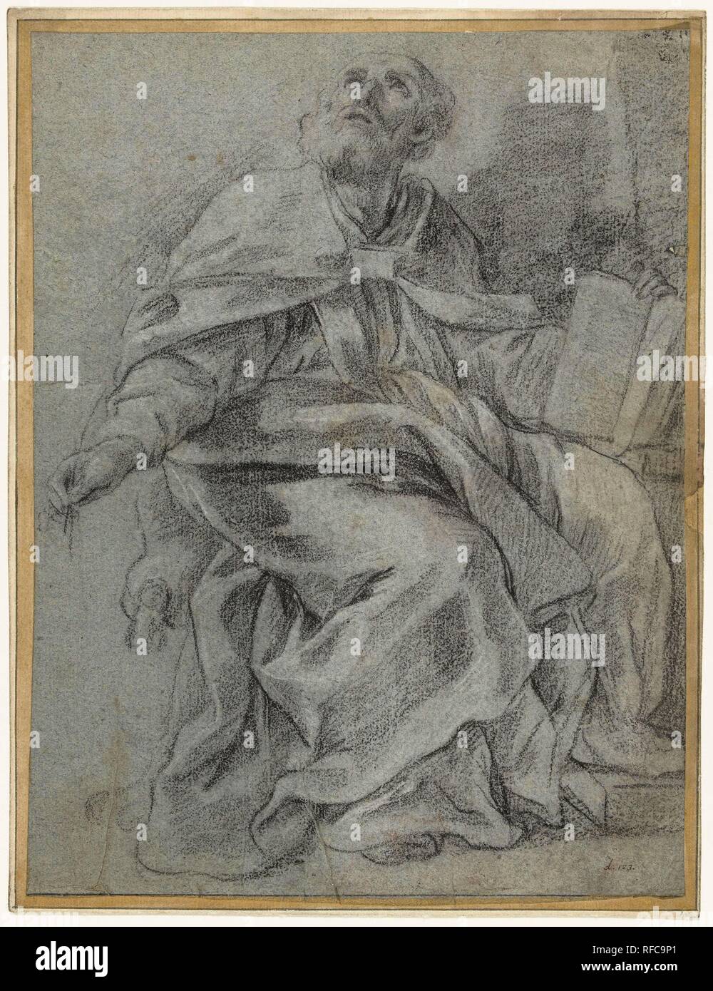 Saint Hilarius, contemplant la Trinité. Rapporteur pour avis : Guillaume Courtois. Dating : 1654 - 1656. Dimensions : H 260 mm × W 196 mm. Musée : Rijksmuseum, Amsterdam. Banque D'Images