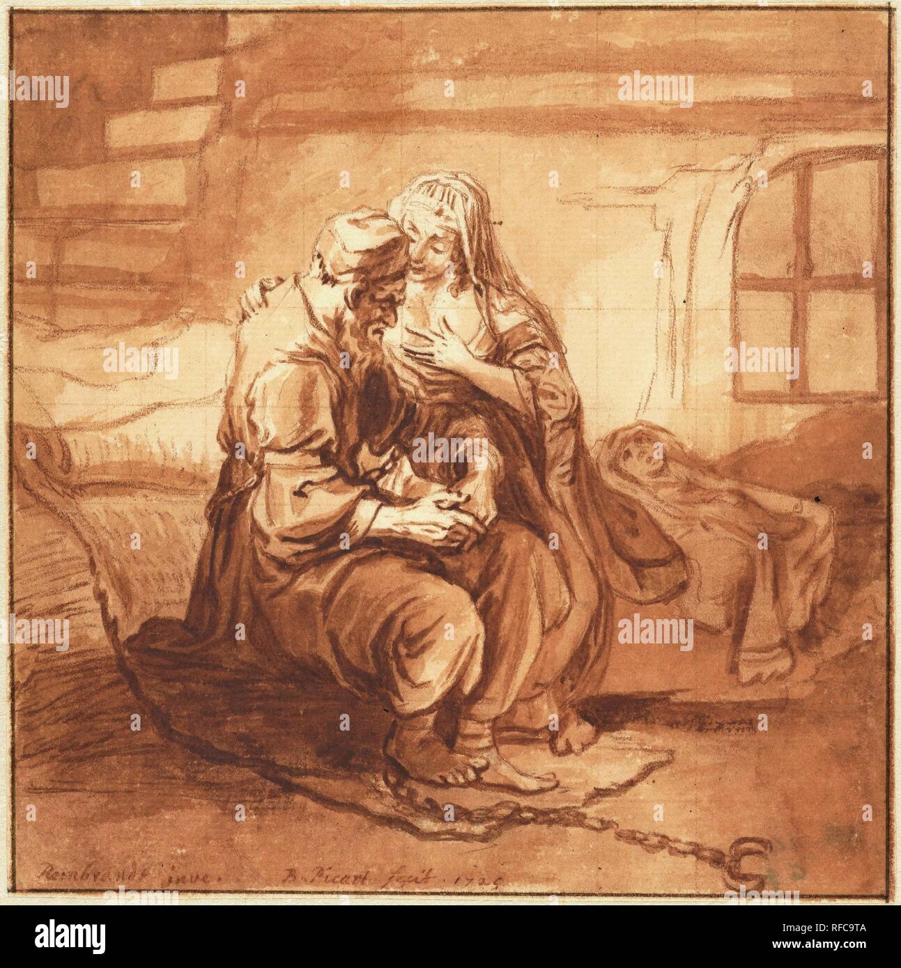 Le Roman de l'amour des enfants. Artiste : Rembrandt van Rijn. Rapporteur pour avis : Bernard Picart. Dating : 1725. Dimensions : H 131 mm × W 130 mm. Musée : Rijksmuseum, Amsterdam. Banque D'Images