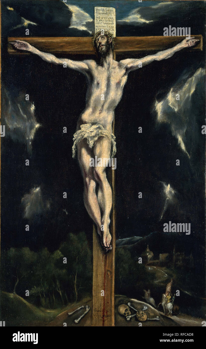 Le Christ sur la croix. La peinture. Huile sur toile. Hauteur : 95,5 cm (37,5 in) ; largeur : 61 cm (24 in). Auteur : EL GRECO. Banque D'Images