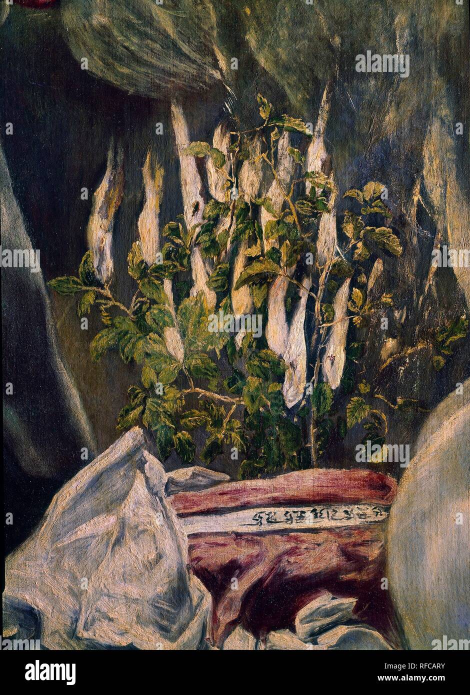 "L'Annonciation" (détail), 1597-1600, huile sur toile, P03888. Auteur : EL GRECO. Emplacement : Museo del Prado-PINTURA. MADRID. L'ESPAGNE. Banque D'Images