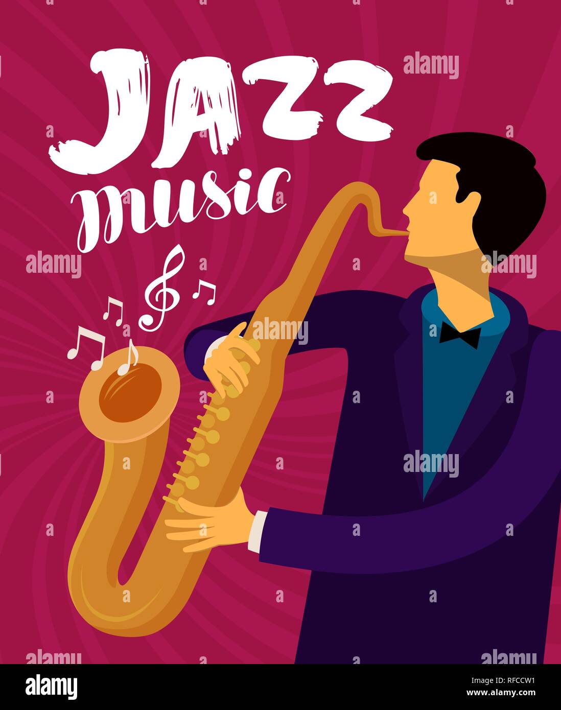 La musique jazz. Musicien joue du saxophone. Vector illustration Illustration de Vecteur