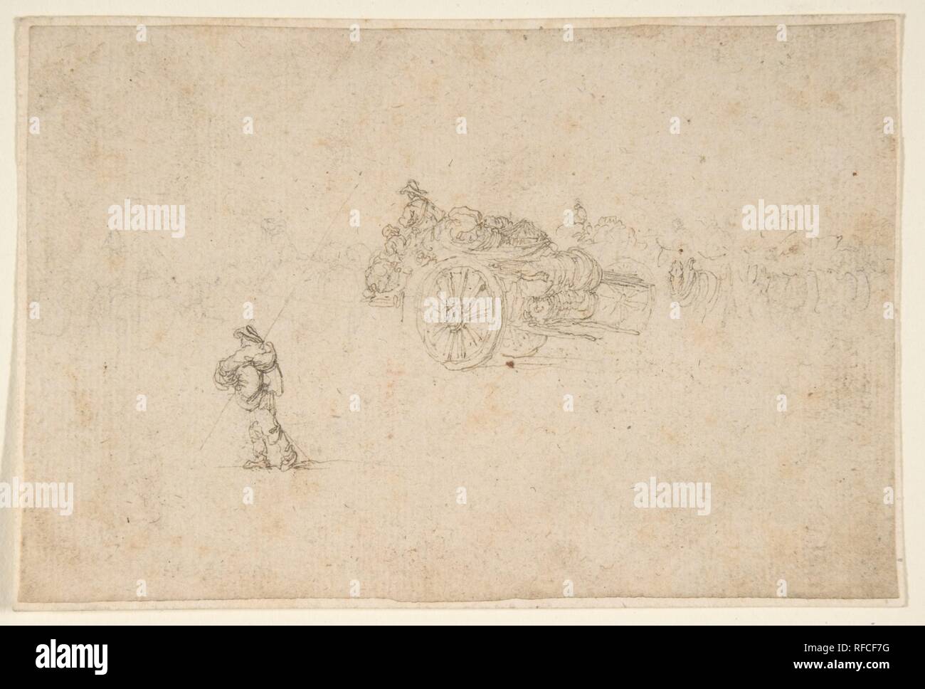 Un wagon chargé et plusieurs figures humaines. Artiste : Stefano della Bella (Florence, Italie Florence 1610-1664). Fiche technique : Dimensions : 3 x 5 9/16 7/16 in. (9,1 x 13,8 cm). Date : 1610-64. Musée : Metropolitan Museum of Art, New York, USA. Banque D'Images