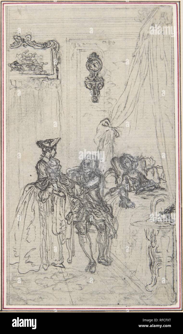 Étude pour un frontispice pour "Histoire de Miss Jenny'. Artiste : François Hubert Gravelot (français, Paris 1699-1773 Paris). Dimensions : 4 x 2 13/1615/16 in. (12,5 x 7,1 cm). Date : le 18e siècle. Musée : Metropolitan Museum of Art, New York, USA. Banque D'Images