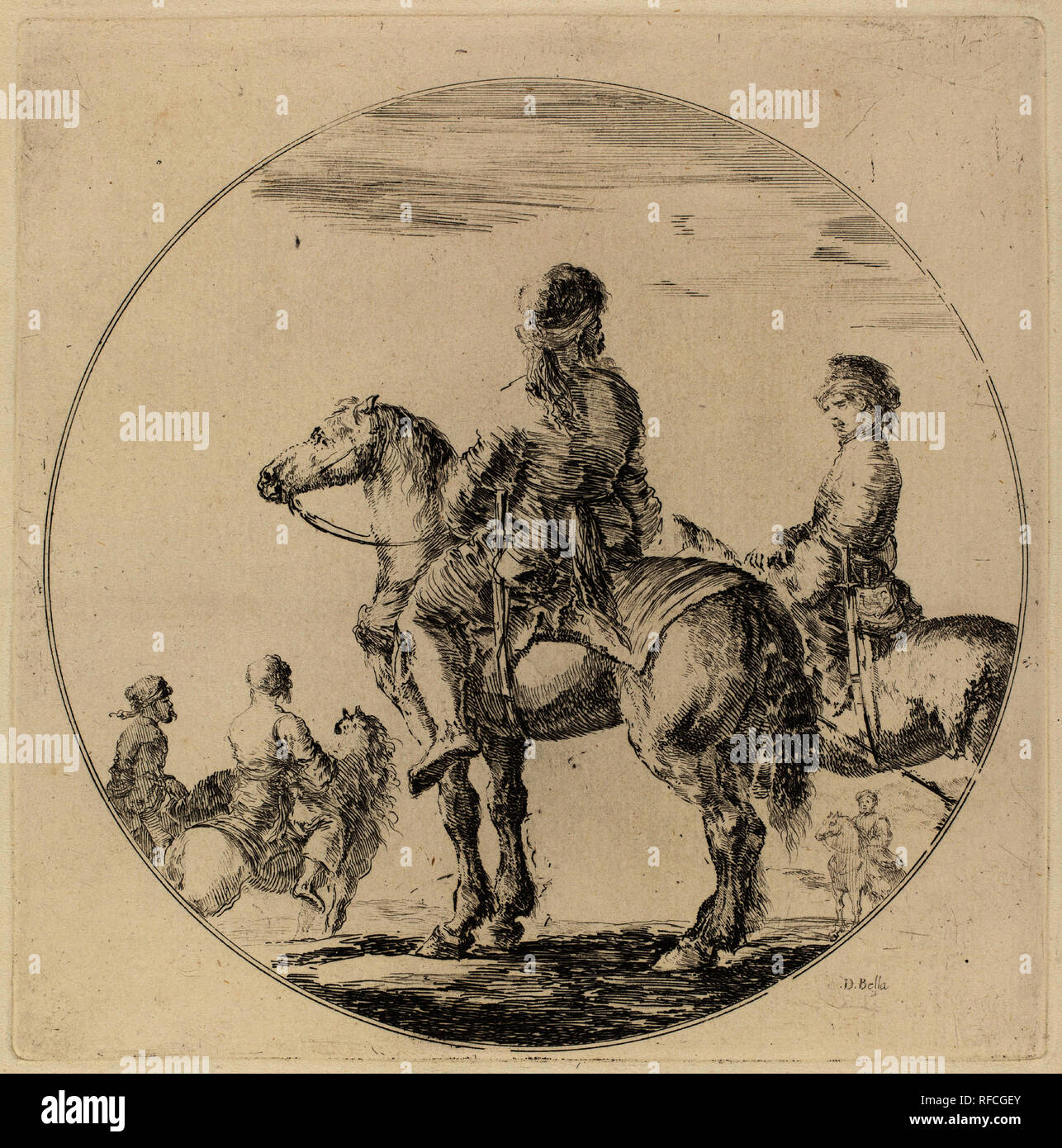 Deux cavaliers polonais. Technique : gravure sur bois sur papier [restrike]. Musée : National Gallery of Art, Washington DC. Auteur : STEFANO DELLA BELLA. Banque D'Images