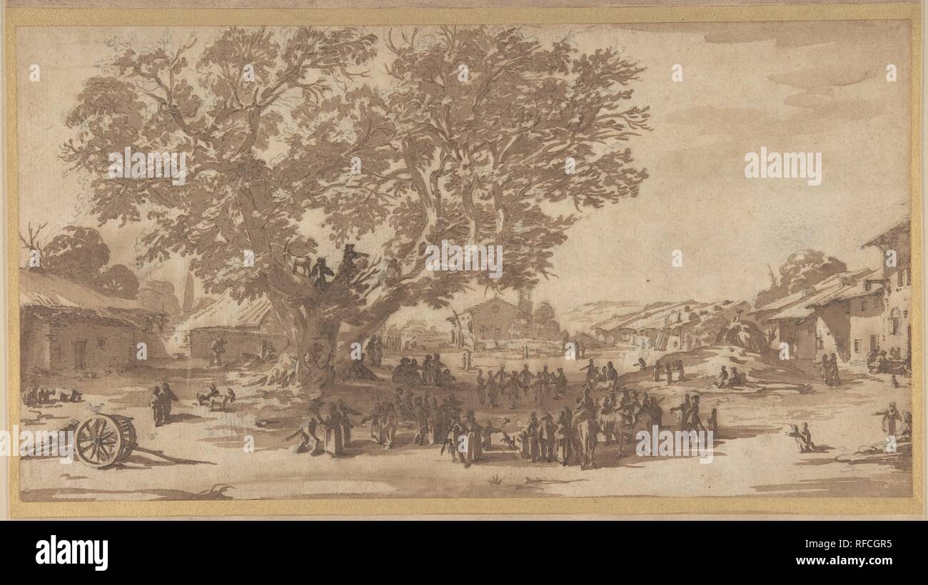 Célébration du Premier mai à Xeuilley. Artiste : Jacques Callot (Français, Nancy Nancy 1592-1635). Fiche technique : Dimensions : 13 x 7 1/16 in. (17,8 x 33,2 cm). Date : ca. 1624-25. Né dans le Duché de Lorraine, Callot a passé ses années de formation à la cour des Médicis à Florence où il a enregistré des festivals et spectacles de la cour dans un élégant style maniériste. Après la mort de Cosme Ier de Médicis en 1621, il retourne à Nancy où il a entrepris une carrière fructueuse comme graveur, traitement d'une vaste gamme de sujets de la cour à la campagne, de batailles militaires à des scènes bibliques. Ce bol Banque D'Images