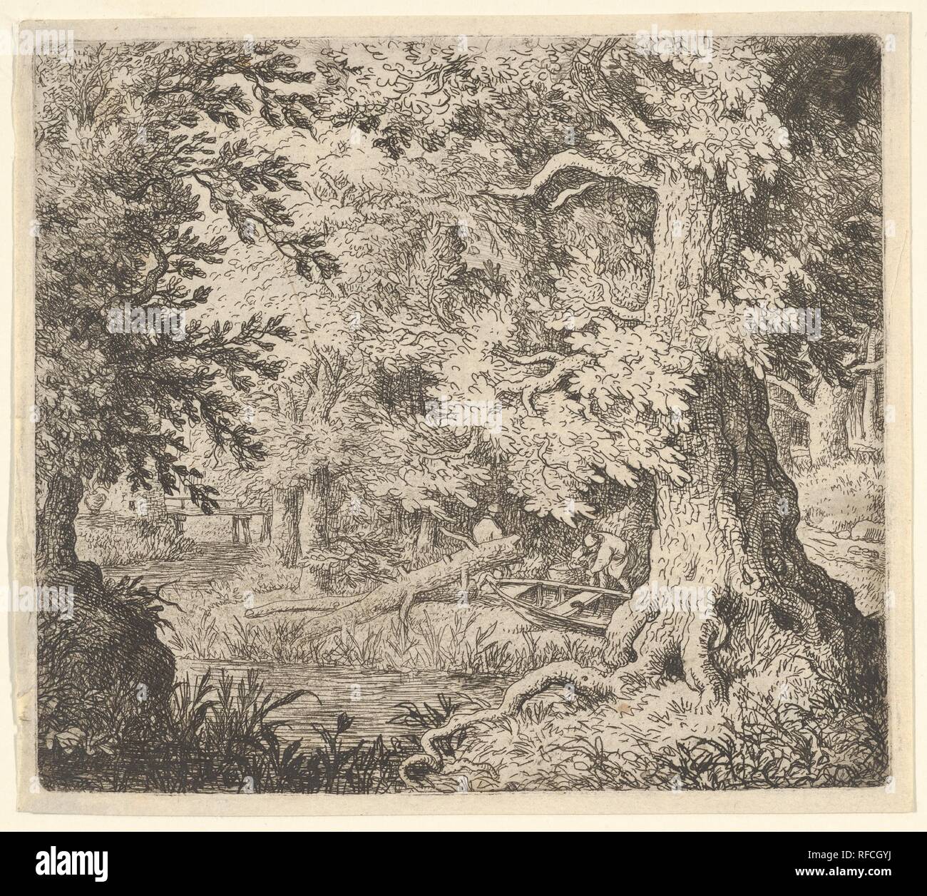 Le ruisseau dans le bois. Artiste : Allart van Everdingen (Néerlandais, Alkmaar Amsterdam 1621-1675). Fiche Technique : Dimensions : 4 x 5 3/8 à 13/16. (12,2 × 13,6 cm). Musée : Metropolitan Museum of Art, New York, USA. Banque D'Images