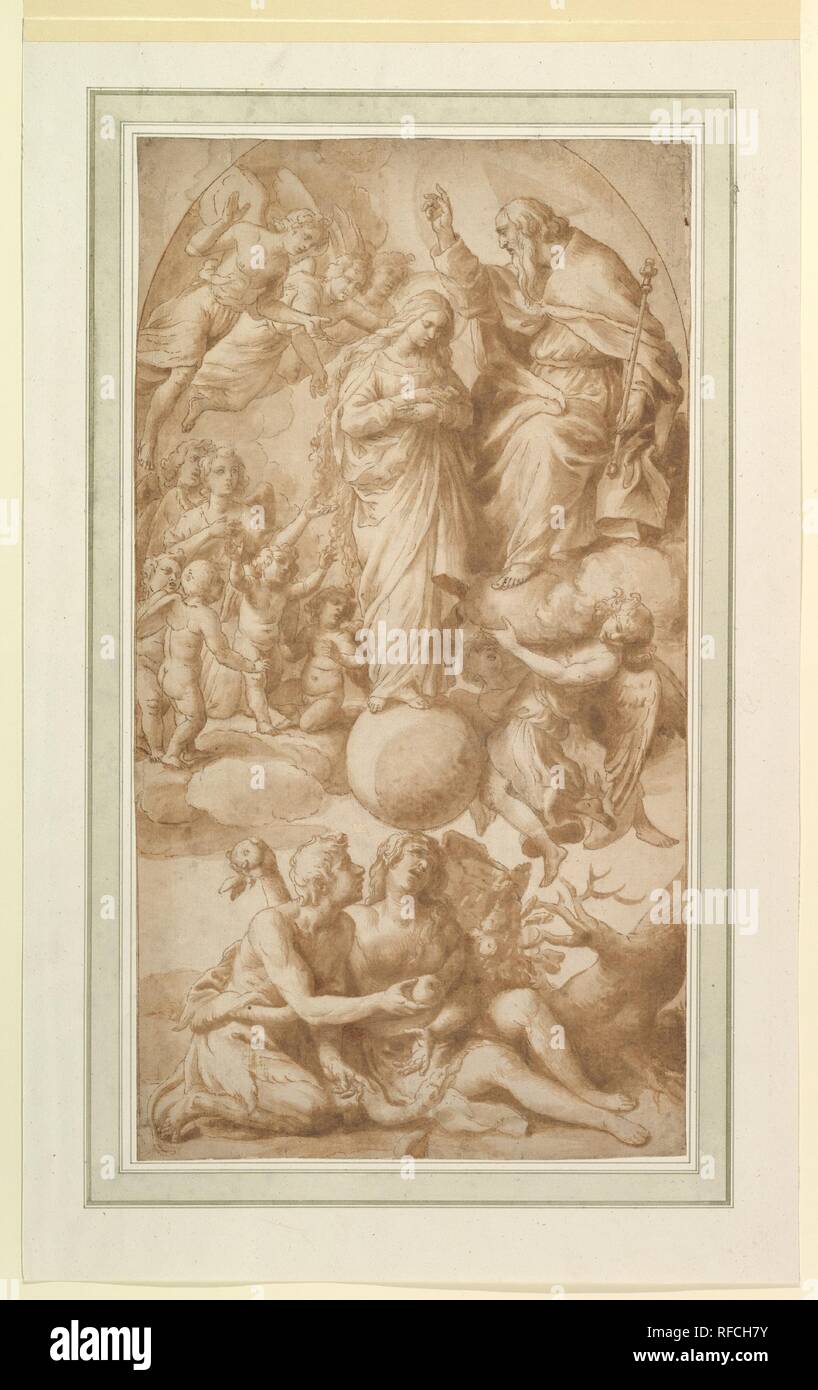 Allégorie de l'Immaculée Conception avec la chute de l'homme. Artiste : Alessandro Turchi (Italien, Vérone 1578-1649 Rome). Dimensions : 21-1/4 x 11-1/2 in. (53,9 x 29,2 cm). Date : 1578-1649. Musée : Metropolitan Museum of Art, New York, USA. Banque D'Images