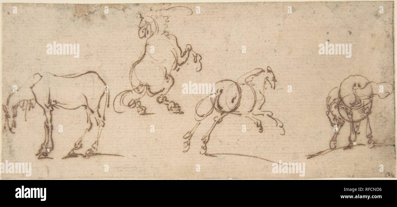 Quatre études de chevaux. Artiste : Jacques Callot (Français, Nancy Nancy 1592-1635). Dimensions : 2 3/8 x 5 1/4 in. (6 x 13,4 cm). Date : le 16ème siècle. Musée : Metropolitan Museum of Art, New York, USA. Banque D'Images
