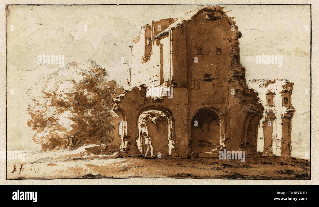 Ruine de l'abbaye de Rijnsburg. Rapporteur pour avis : Jan de Bisschop. Dating : 1649. Dimensions : H 91 mm × W 157 mm. Musée : Rijksmuseum, Amsterdam. Banque D'Images