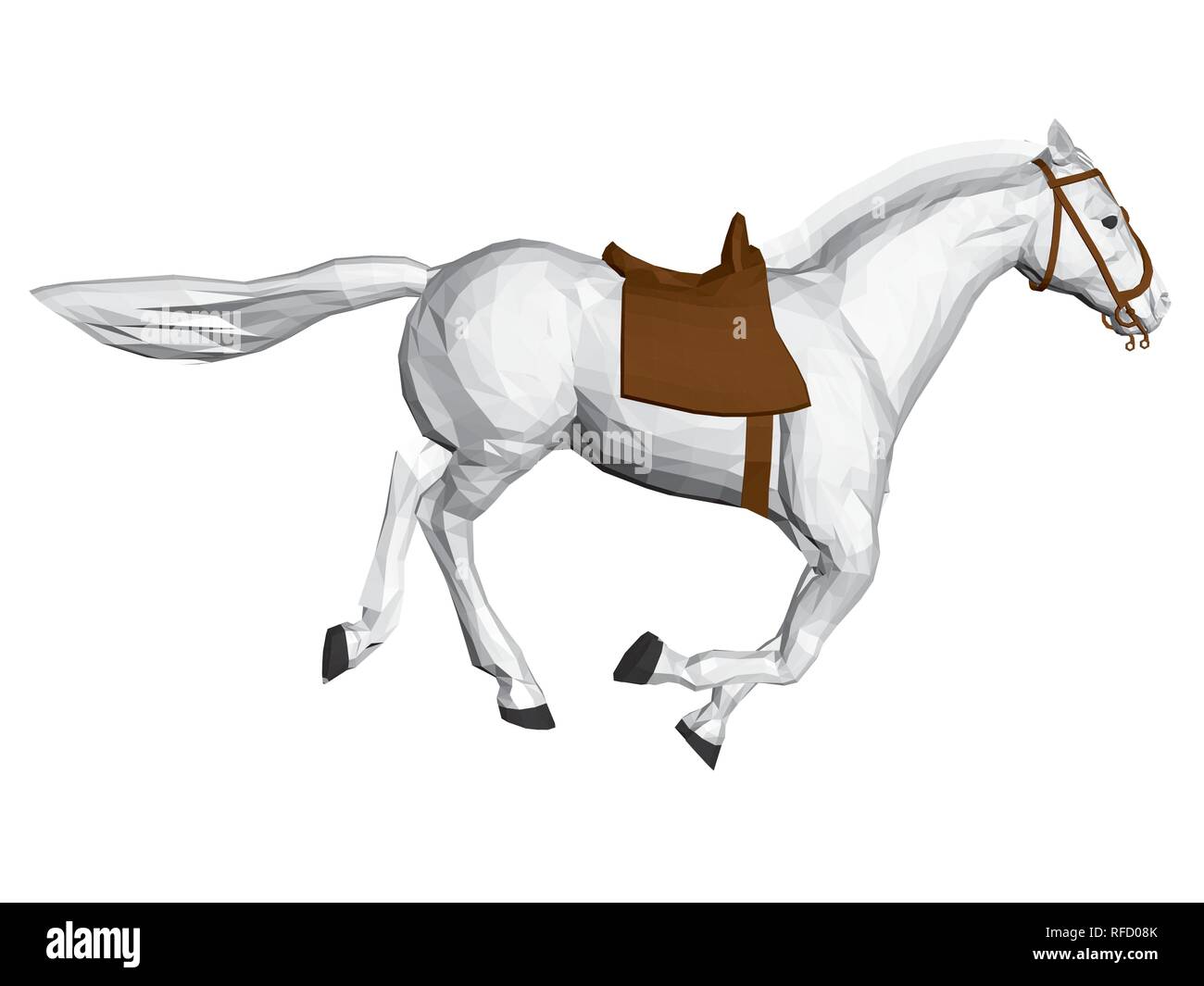 Avec une selle de cheval polygonal tournant. Un cheval blanc avec une selle brun manèges. Vector illustration. Illustration de Vecteur