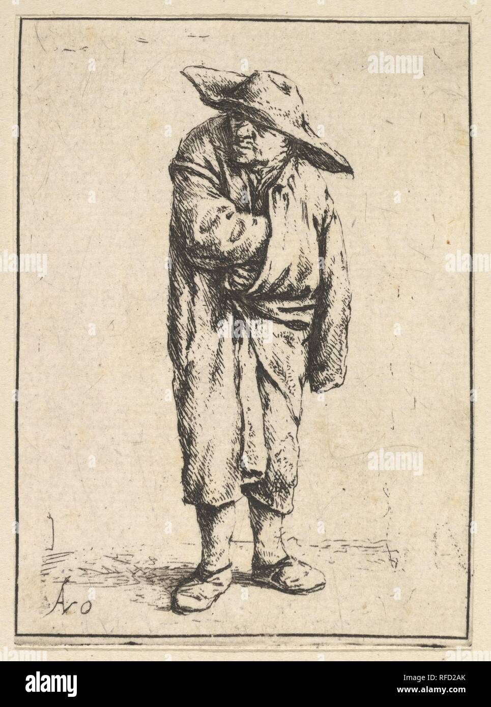 Paysan enveloppé dans son manteau. Artiste : Néerlandais Adriaen van Ostade (1610-1685), Haarlem Haarlem. Fiche technique : Dimensions : 3 3/8 x 2 1/2 in. (8,5 x 6,3 cm). Date : 1610-85. Musée : Metropolitan Museum of Art, New York, USA. Banque D'Images