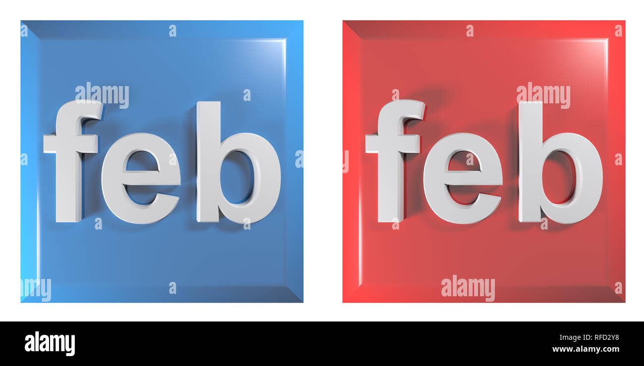 Le bleu et le rouge couple de boutons carrés Février - le rendu 3D illustration Banque D'Images