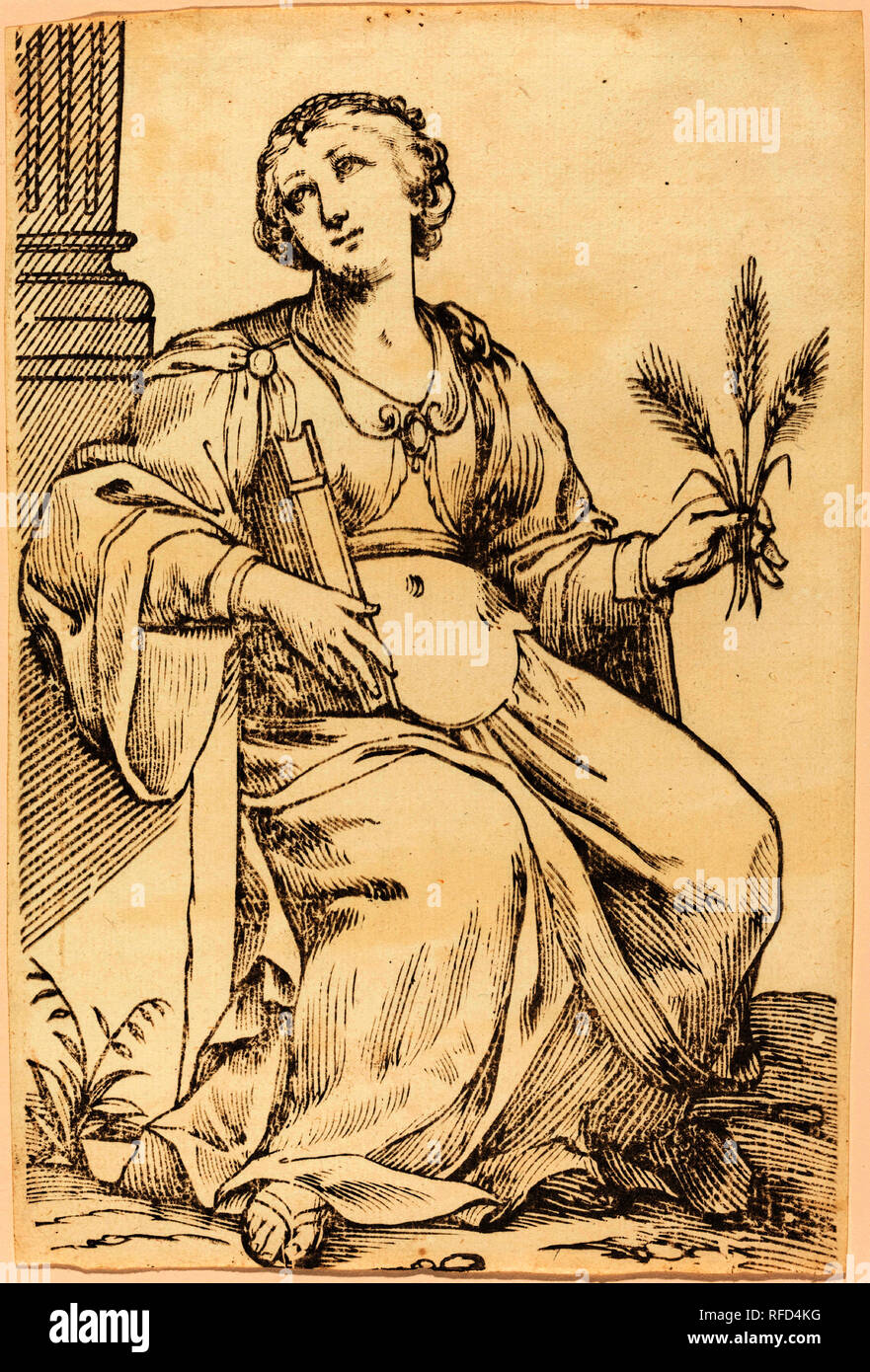 Sibylla Samia. En date du : 1625. Technique : gravure sur bois. Musée : National Gallery of Art, Washington DC. Auteur : Jacques Stella. Banque D'Images