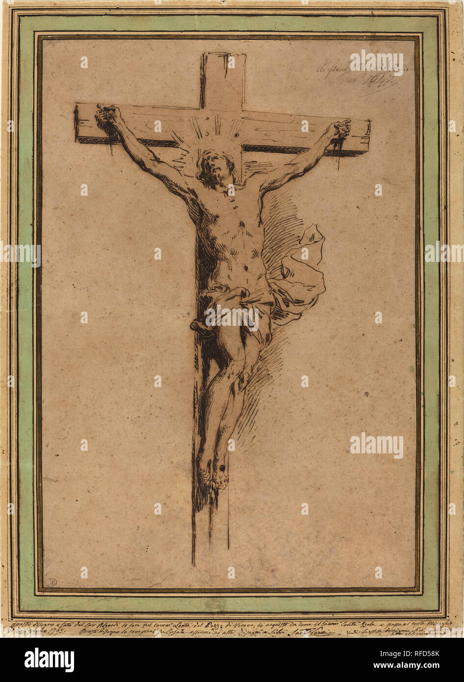 Le Christ sur la croix. En date du : 1647. Dimensions : hors tout : 48,4 x 32,8 cm (19 1/16 x 12 15/16 in.) support : 56,2 x 40,9 cm (22 1/8 x 16 1/8 in.). Médium : plume et encre brune sur craie rouge sur papier vergé. Musée : National Gallery of Art, Washington DC. Auteur : Alessandro Algardi. Banque D'Images
