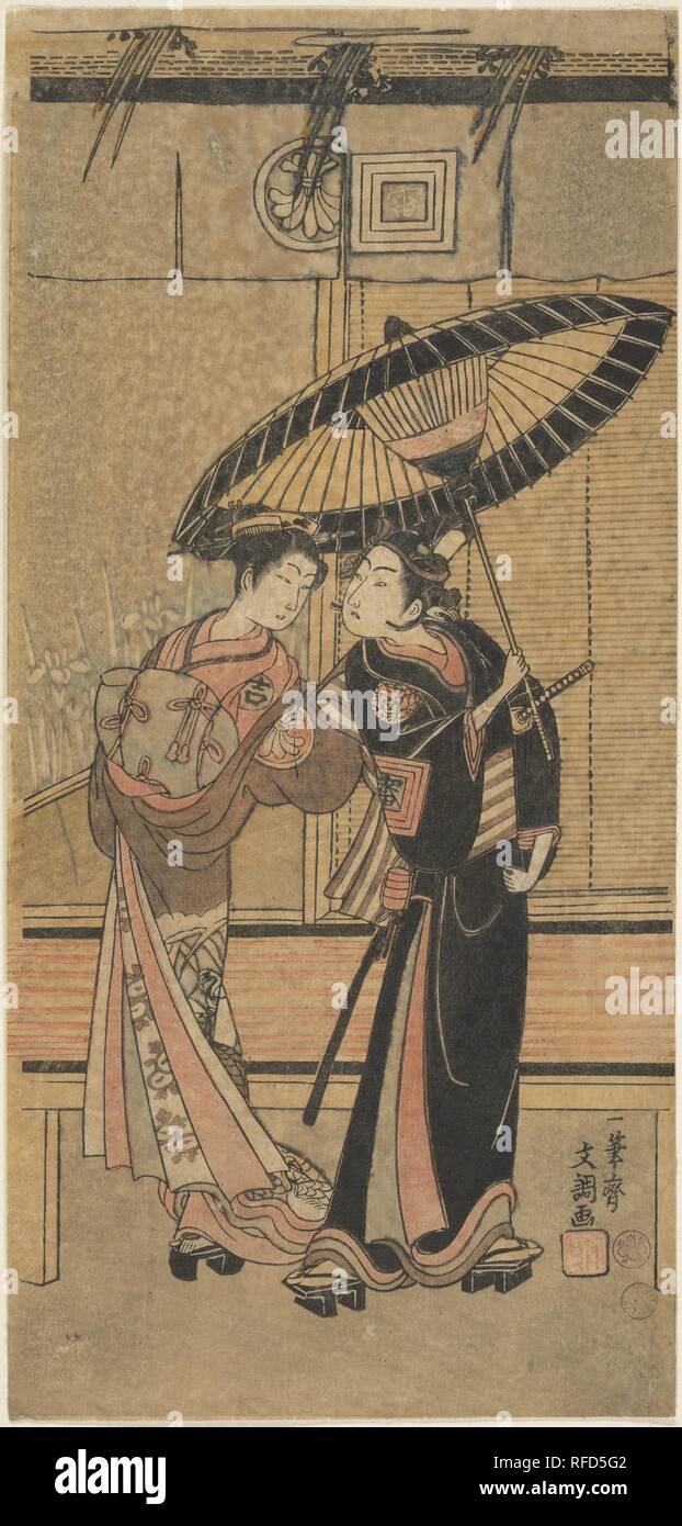 II Segawa Kikunojo en fille et Ichikawa Tomiyeimon ?. Artiste : Ippitsusai Buncho (Japonais, actif 1760-1794). Culture : le Japon. Dimensions : H. 12 3/8 in. (31,4 cm) ; W. 5 7/8 in. (14,9 cm). Date : ca. 1770. Musée : Metropolitan Museum of Art, New York, USA. Banque D'Images