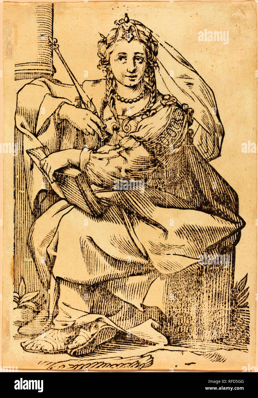Sibylla Phrygie. En date du : 1625. Technique : gravure sur bois. Musée : National Gallery of Art, Washington DC. Auteur : Jacques Stella. Banque D'Images
