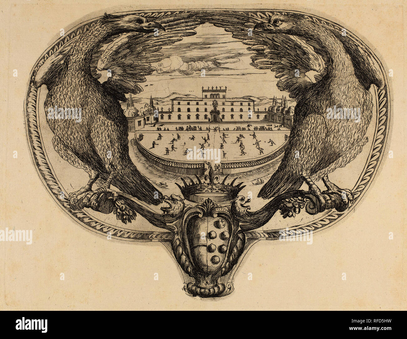 Emblème. Technique : gravure sur bois sur papier [restrike]. Musée : National Gallery of Art, Washington DC. Auteur : STEFANO DELLA BELLA. Banque D'Images