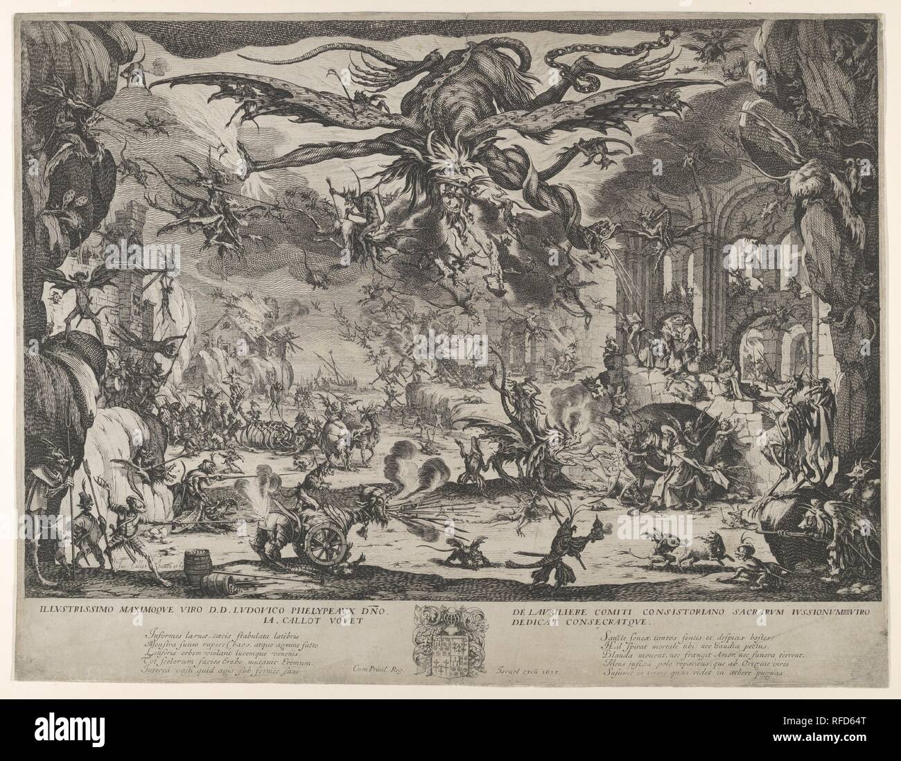 La Tentation de saint Antoine. Artiste : Jacques Callot (Français, Nancy Nancy 1592-1635). Fiche Technique : Dimensions : 14 3/16 x 18 1/2 in. (36,1 x 47 cm). Editeur : Israël Henriet (Français, Nancy ca. 1590-1661 Paris). Date : 1635. Musée : Metropolitan Museum of Art, New York, USA. Banque D'Images