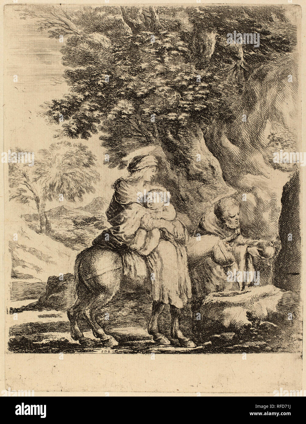 La Fuite en Égypte. Technique : gravure sur bois sur papier [restrike]. Musée : National Gallery of Art, Washington DC. Auteur : STEFANO DELLA BELLA. Banque D'Images