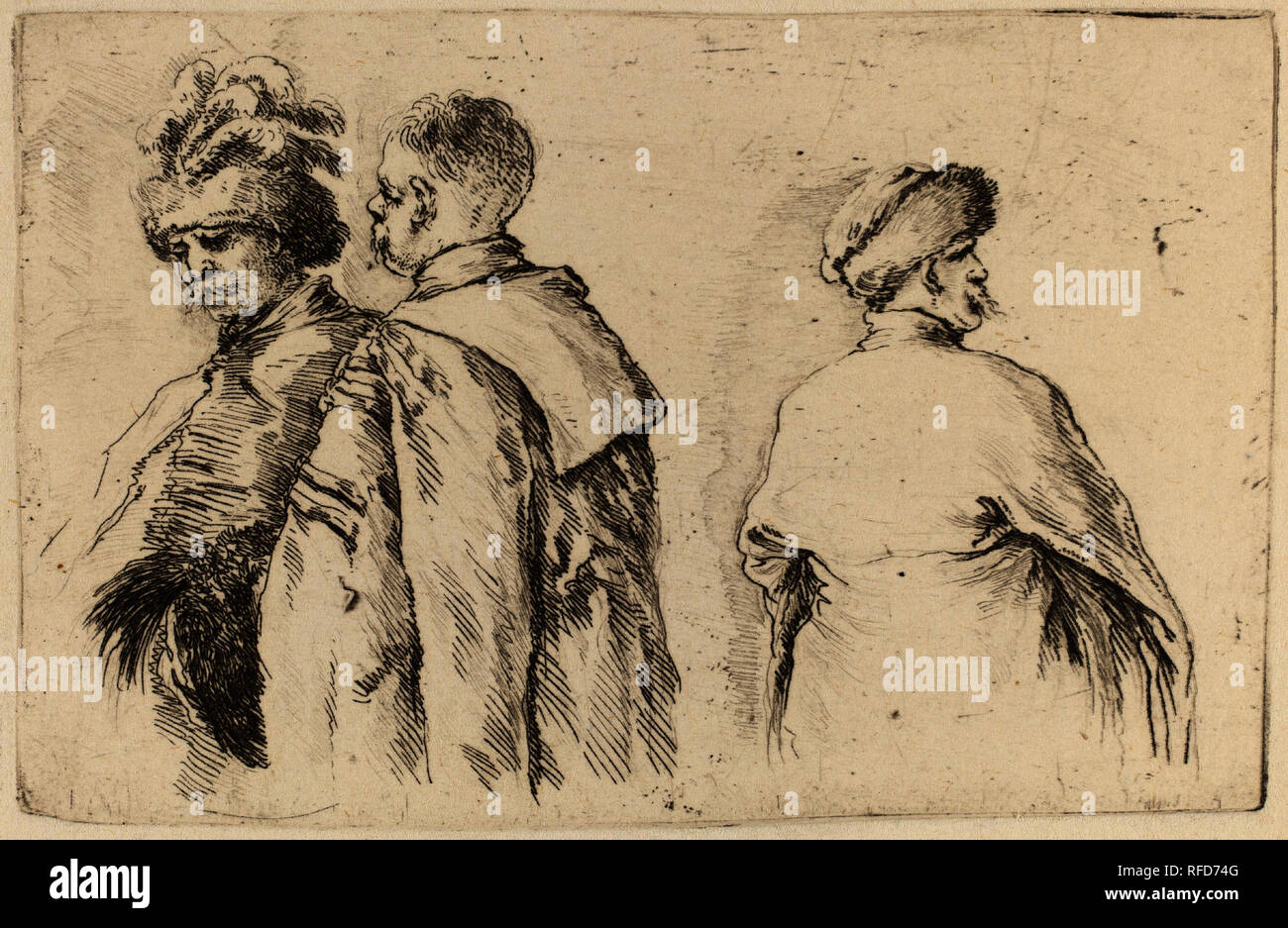 Trois hongrois. Technique : gravure sur bois sur papier [restrike]. Musée : National Gallery of Art, Washington DC. Auteur : STEFANO DELLA BELLA. Banque D'Images