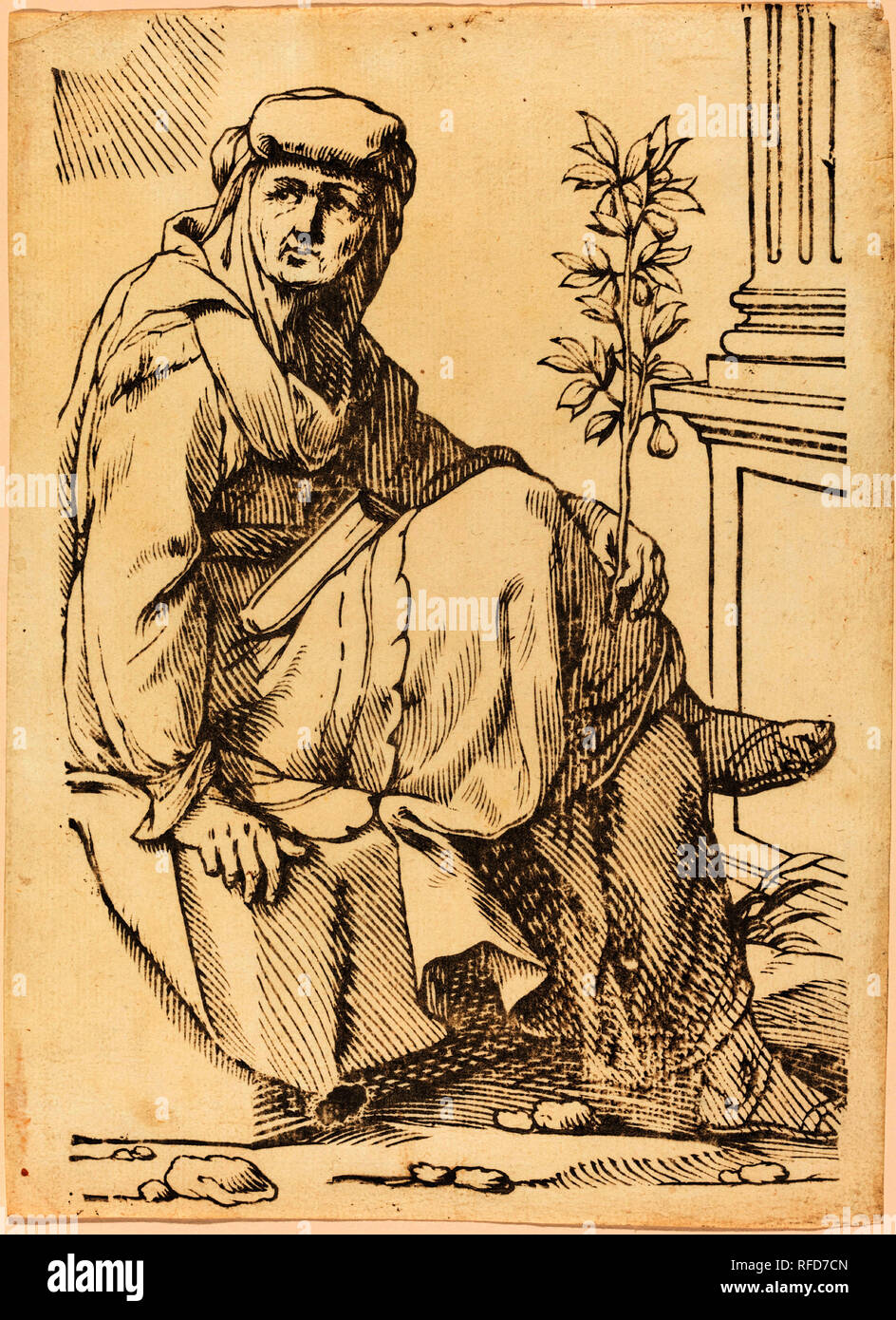 Sibylla Hellespontina. En date du : 1625. Technique : gravure sur bois. Musée : National Gallery of Art, Washington DC. Auteur : Jacques Stella. Banque D'Images