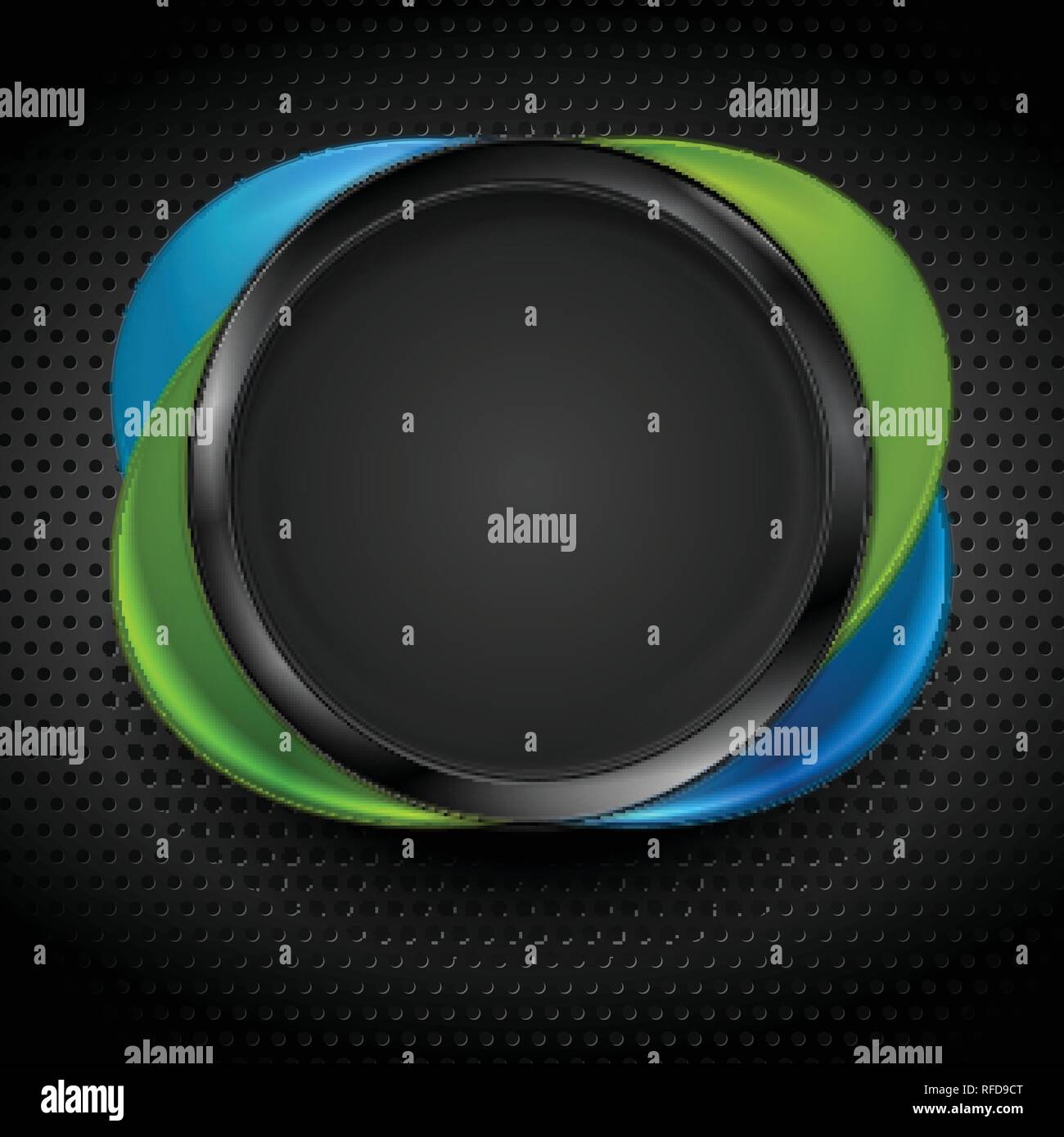 Noir, vert et bleu foncé brillant sur les formes cercle métallique perforé de texture. Technologie concept design vectoriel Illustration de Vecteur