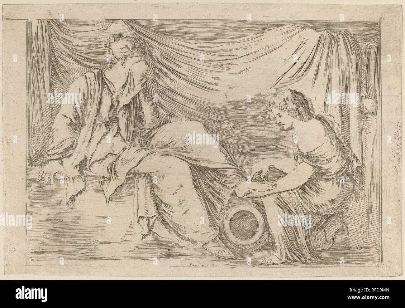 La toilette de la Mariée. Technique : gravure sur bois sur papier [restrike]. Musée : National Gallery of Art, Washington DC. Auteur : STEFANO DELLA BELLA. Banque D'Images