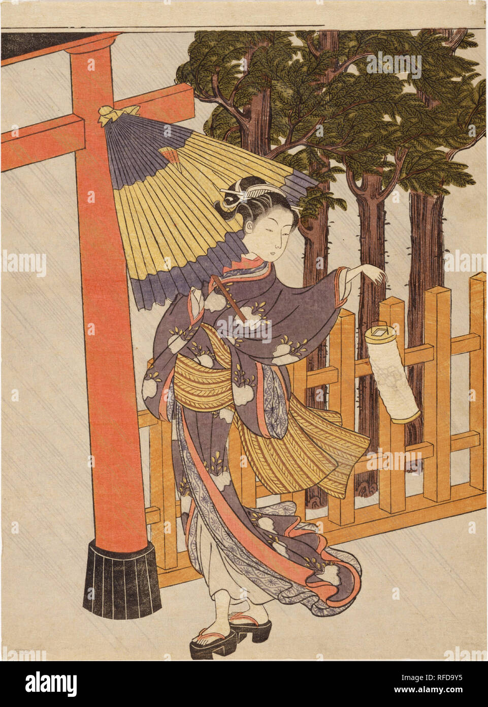 Femme se rendant sur le lieu de culte dans la nuit. Date/Période : période Edo, 18e siècle. La peinture. Auteur : Suzuki Harunobu. HARUNOBU, SUZUKI. Banque D'Images