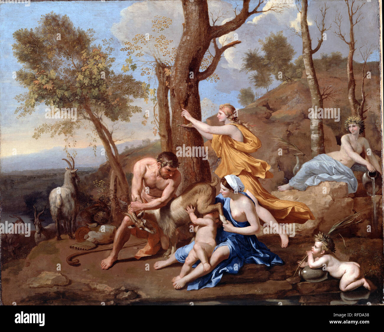 L'amour de Jupiter. Date/Période : Milieu des années 1630. La peinture. Huile sur toile. Hauteur : 965 mm (37.99 in) ; largeur : 1 210 mm (47.63 in). Auteur : Nicolas Poussin. POUSSIN, Nicolas. Banque D'Images