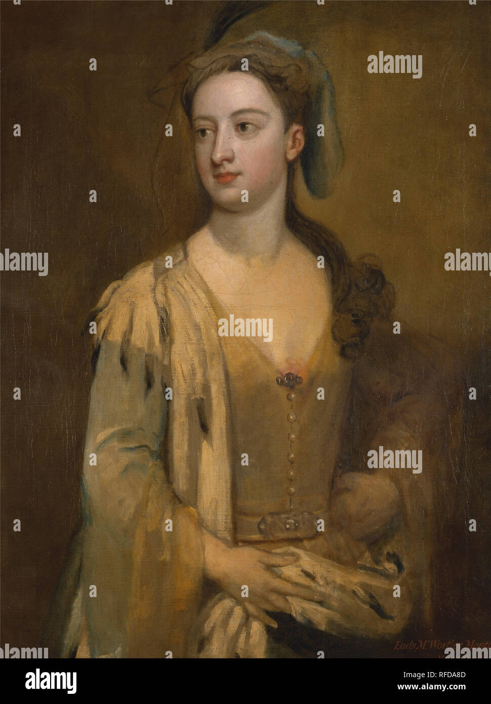 Une femme appelée Lady Mary Wortley Montagu. Date/Période : Entre 1715 et 1720. La peinture. Huile sur toile. Hauteur : 892 mm (35.11 in) ; Largeur : 692 mm (27.24 in). Auteur : Godfrey Kneller. Banque D'Images